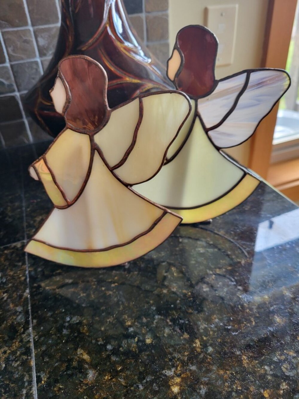 2 Stained Glass Angels - 8.5 inch by 6.5 inch - Like New!!
